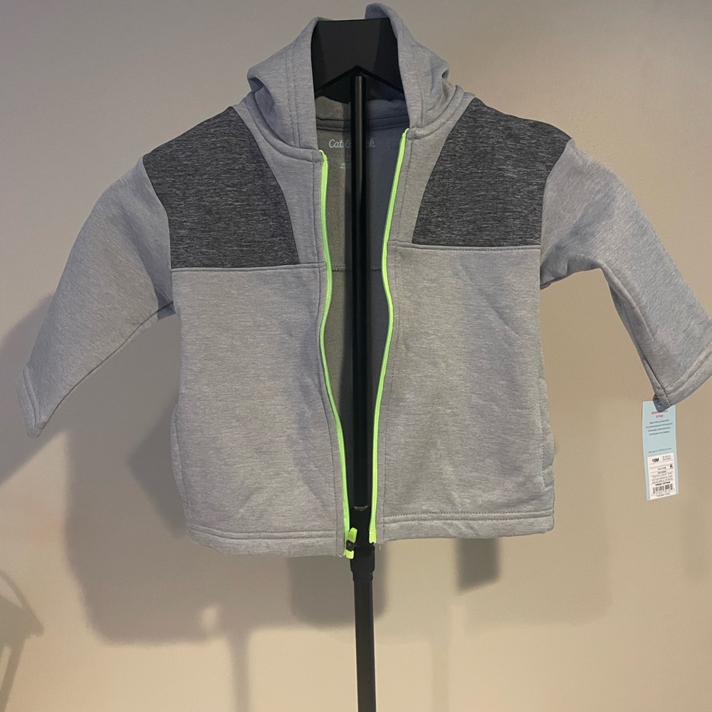Cat & Jack Toddler Gray Hoodie Neon Green Zip Jacket Size 18 Months